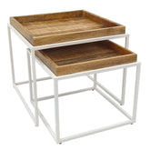 Mia - Table basse, lot de 2 - tabac et blanc mat - bois recyclé et métal - 60x60x45 cm